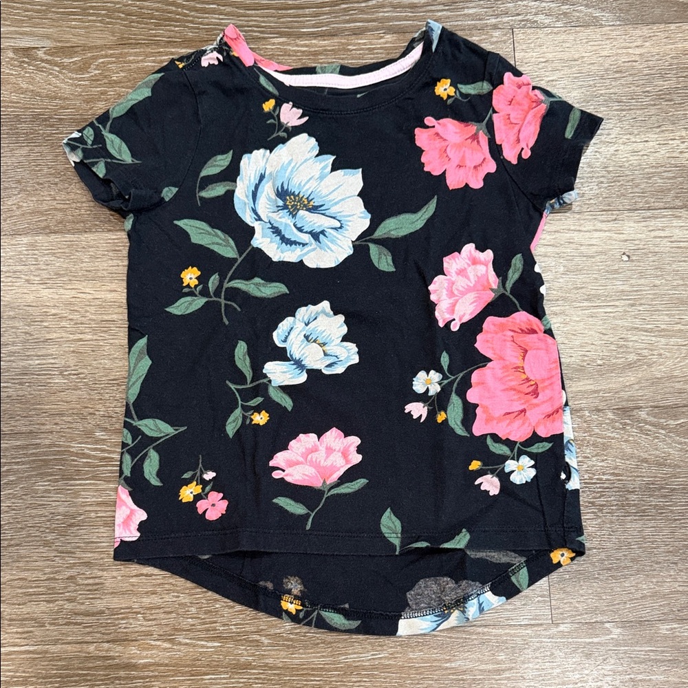 Old Navy Kids Floral Tee - Black with Pink and Blue